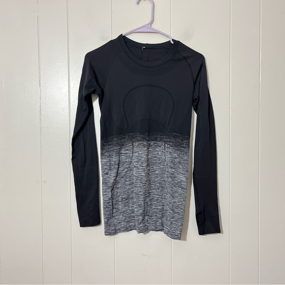 Lululemon Swiftly Tech Long Sleeve Crew Black Ombre Athletic Top 4